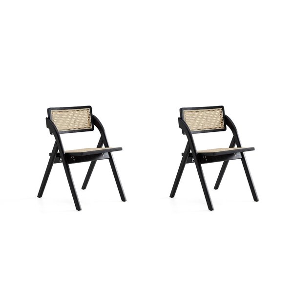 Manhattan Comfort Lambinet Folding Dining Chair in Black and Natural Cane, Set of 2 DCCA07-BK